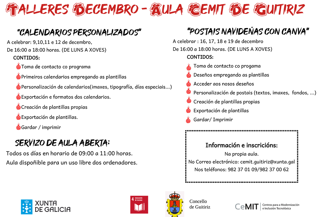Programación de decembro na Aula CeMIT de Guitiriz - Concello de Guitiriz
